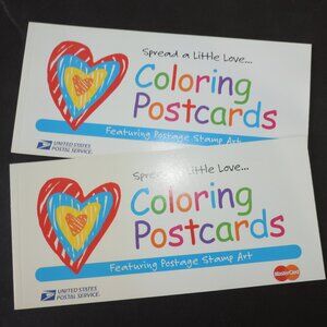 Two (2) USPS MC promo Coloring Postcards booklets Complete Vintage LOVE stamps